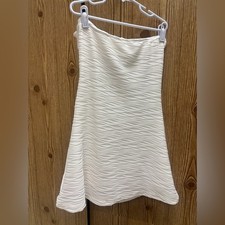 SHEIN White Textured Strapless Dress peek a boo back with gold flower accents 41