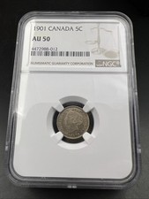 1901 Canada 5c 5 Cents Silver Coin NGC AU50 About UNC