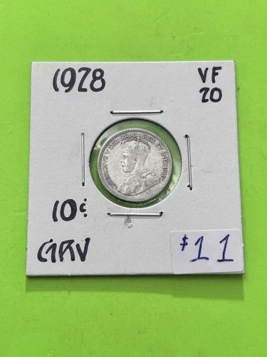 1928 Canadian Silver 10 cent Coin King George V .8Silver Dime AG Trending At $11