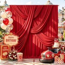 Red Wrinkle Free Fabric Backdrop Curtains 2 Panels 10x12 FT for Wedding Stage
