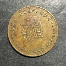 1650 "Pirate Gold" One Doubloon Anno Domini Brass Medallion Toy Token