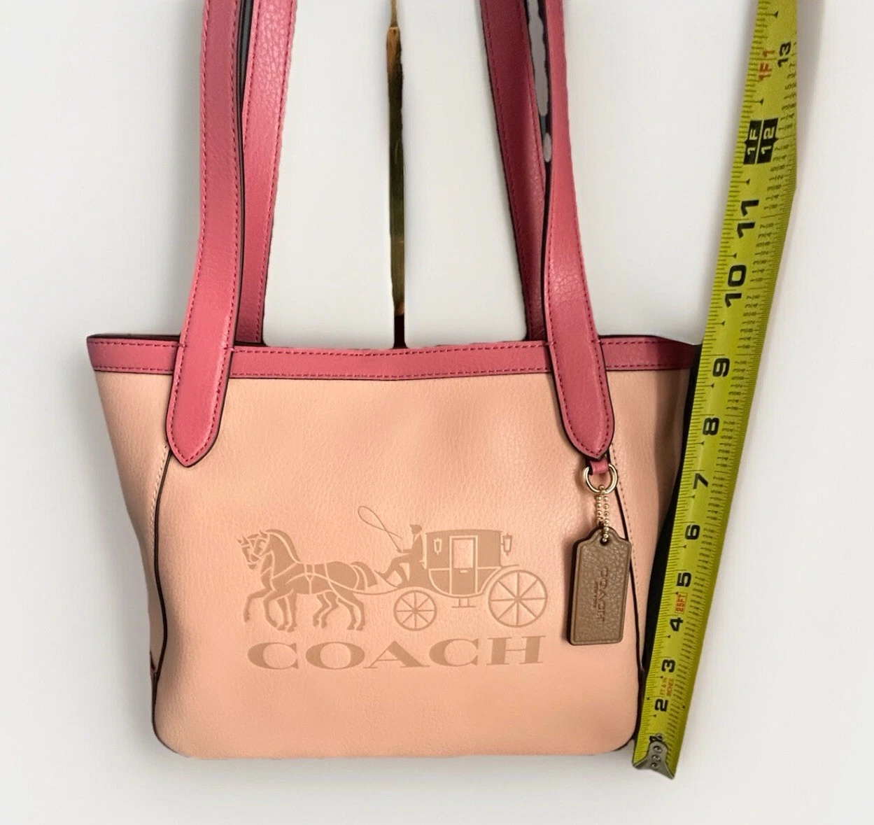 Nuova borsa Coach in pelle 27 rosa pesca blush C5775 carrozza cavalli colorblock