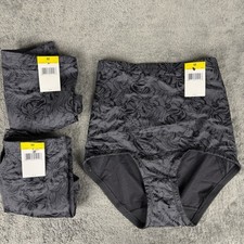 3 Pair Maidenform High Waist Brief Firm Shapewear Medium Black Floral FL6854