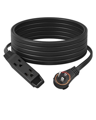 DEWENWILS 25FT Flat Plug Extension Cord 360° Rotating 3-Outlet 16AWG ETL Black