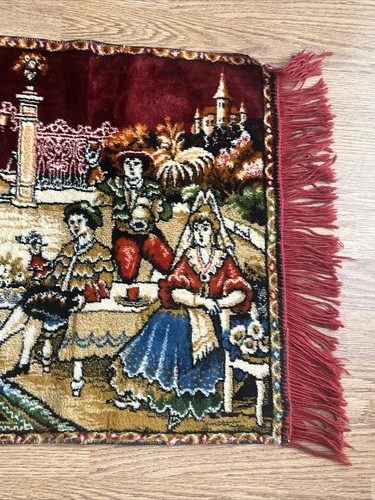 SPAIN FLAMENCO DANCE SCENERY VINTAGE RUG ART WALL HANGING TAPESTRY 46” X 19” - Picture 6 of 9