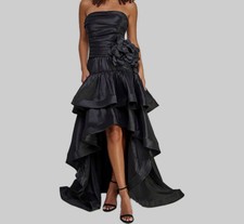 City Studio Juniors Women's Black High-Low Strapless Taffeta Gown Dress Size 7/8