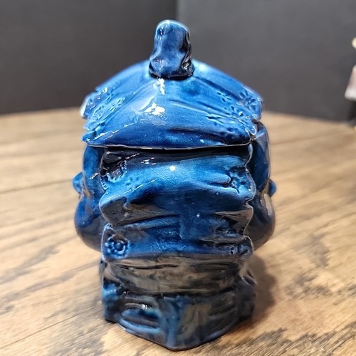 2 Faced Humidor blue ceramic antique collect Child Balling Tobacco Cigarette  - Afbeelding 10 van 13