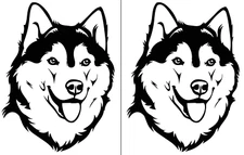 Siberian Husky TWO Black Vinyl Graphic Decals Car Truck Windows Laptop Notebook