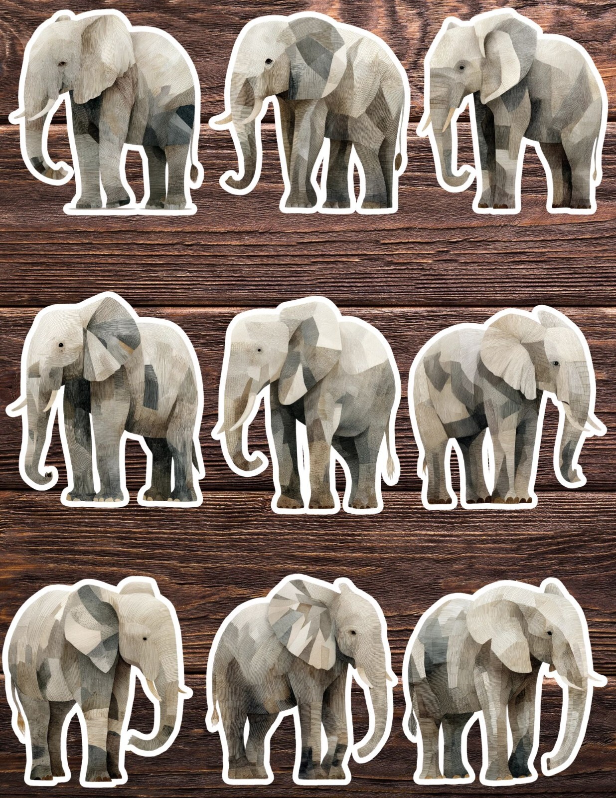 Textured Elephant Die Cut Vinyl Stickers Set Scrapbooking La