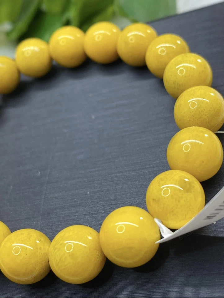 Natural Yellow Coral 10MM bead bracelet, -Wrist 16.5cm/6.1/2”Certificate - Image 2 of 4