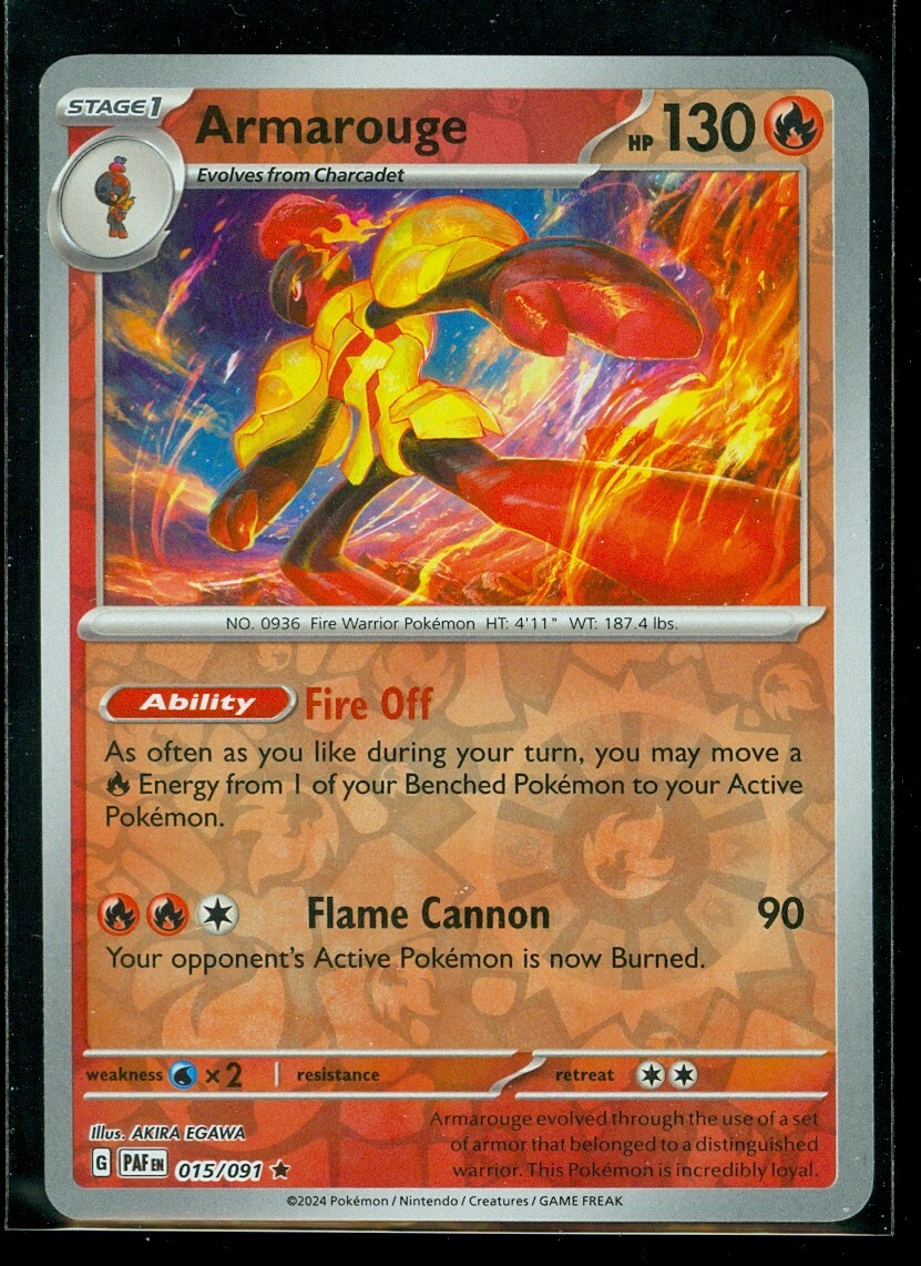 Pokemon ARMAROUGE 015/091 - Paldean Fates RARE Rev Holo - MINT