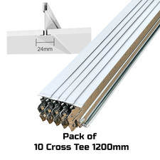 Pack of 10 White Cross Tee Section, 1200mm Suspended Ceiling Grid Bar Components