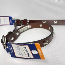 Top Paw® Dog Bones Brown Leather Dog Collar  Size MEDIUM Color BROWN