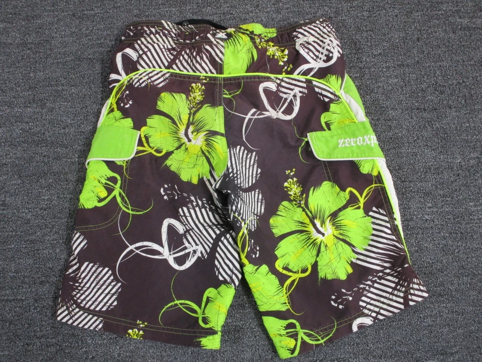 Pantalones cortos de natación Zeroxposur Board Shorts para niños medianos negros verdes Foto 4 de 4