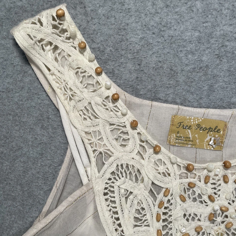 Vestido midi vintage Free People sin mangas con cuentas de ganchillo transparente en capas talla 6 Y2K Foto 4 de 4