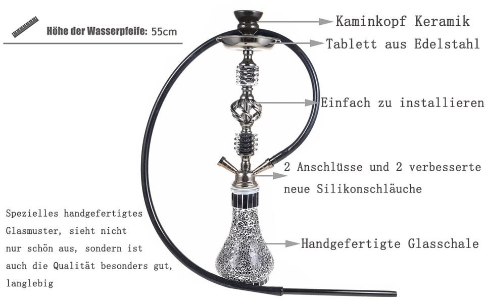 RMAN Shisha Set Wasserpfeifen 55cm 2 Shiazo Dampfsteine Kohleanzünder 1kg Kohle - Bild 2 von 4