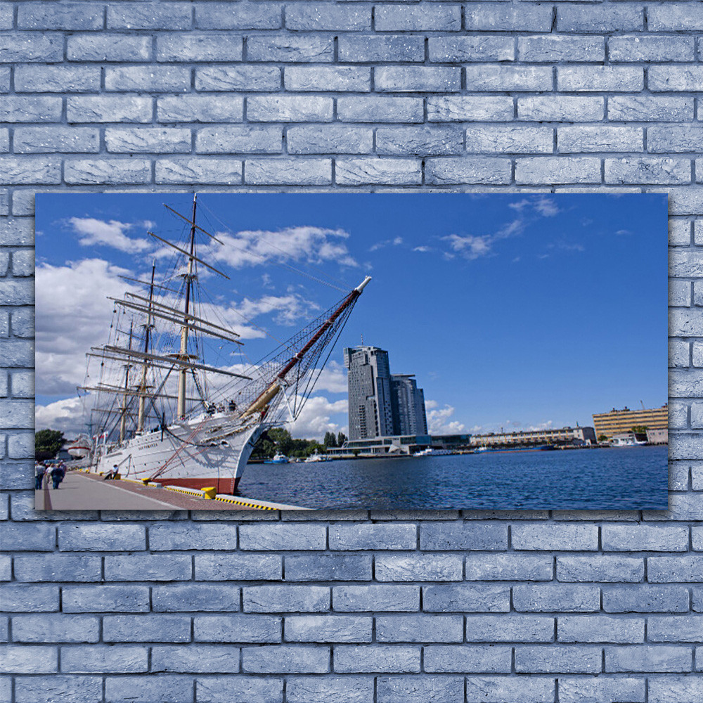 Grand tableau pour grand mur vide avec toile imprimee paysage mer et ville 140x70