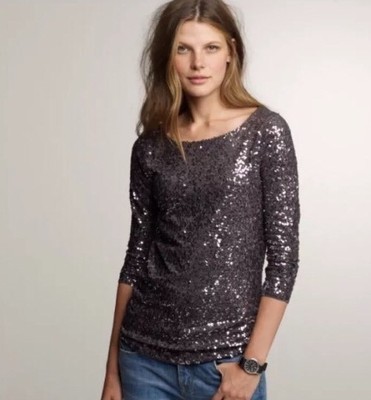 blue sequin long sleeve top