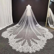 Genuine Photos Luxury Long Lace Bridal Veil with Comb 3.5m Wedding Accessories