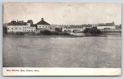 #ad #ad Eau Claire Wisconsin Gas Works Across Stone Arch Bridge Industry c1910 Bamp;W PC $13.50