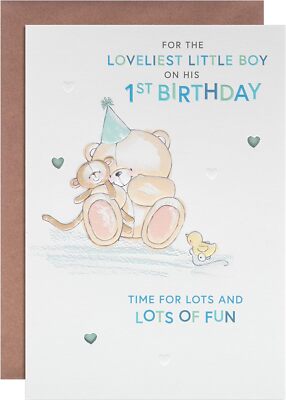 Forever Friends Karte geprägtes illustriertes Design Baby Junge 1. Geburtstag