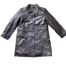 Vintage Leather Elements Women Chocolate Soft Buttery Real Leather Coat Size 14