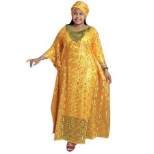 African Women Lace Dress Scarf Abaya Kaftan Dashiki Evening Gown Muslim Robe 3PC