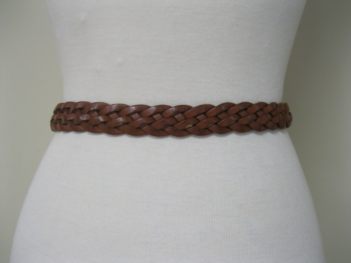 Zele Handbraided Genuine Brown Leather Belt Silvertone 