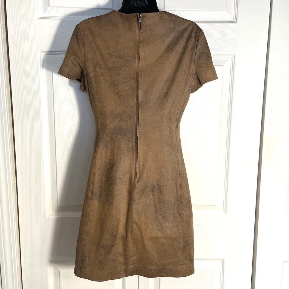 Vestido Guess Mujer Pequeño Marrón Eco Sveva Imitación Cuero Cordones Mangas Cortas Forrado Foto 4 de 4