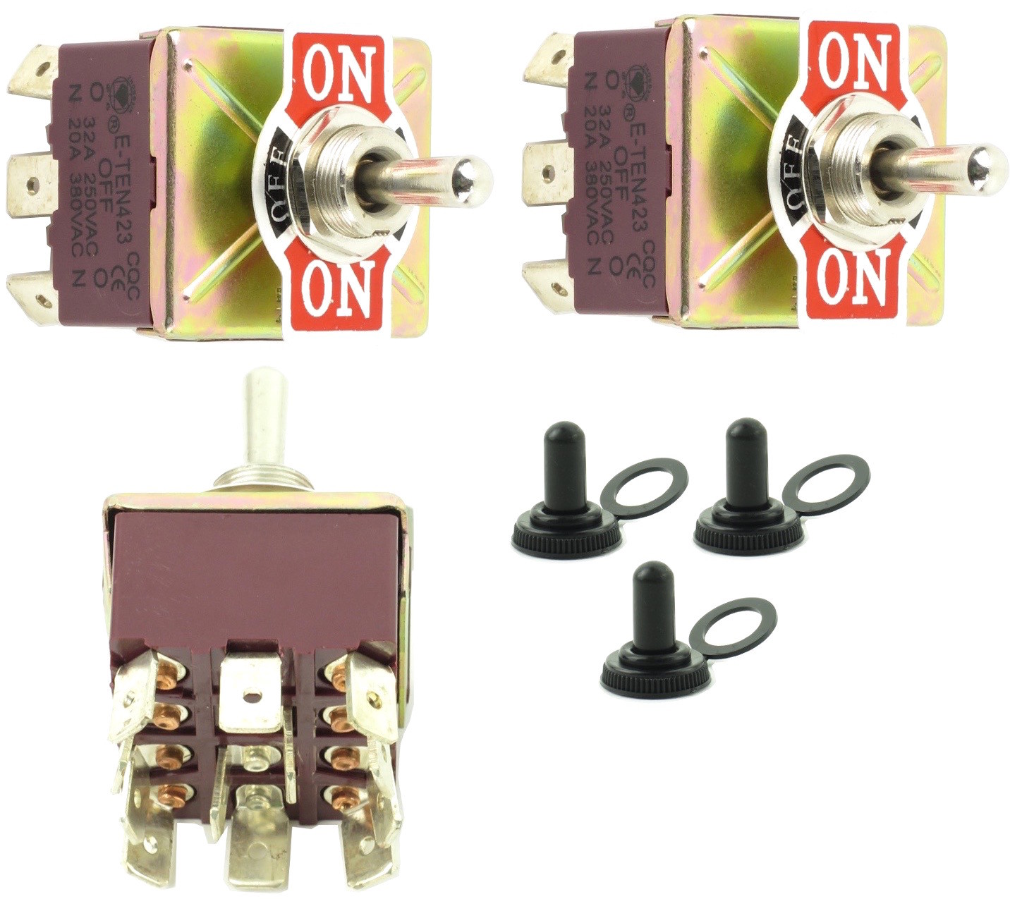 (3) Toggle Switch w Waterproof Boot 32A 12 Spade Terminal Momentary On ...