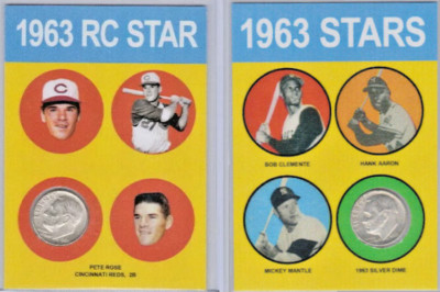 1963 Topps Style Pete Rose Card - Mantle, Clemente, Aaron, or Mays w/Silver Dime