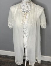 Vintage VANITY FAIR 1960s Cream Lacy Lingerie ROBE Bridal Size Small