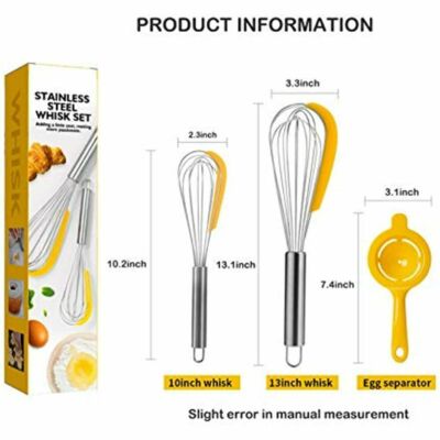 Stainless Steel Whisk 10'' 13'' Whisks Set with Egg Separator Blending Whisking US