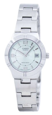 Casio Damenuhr, silberfarbenes Edelstahlarmband, grünes Zifferblatt, LTP-1241D-3ADF