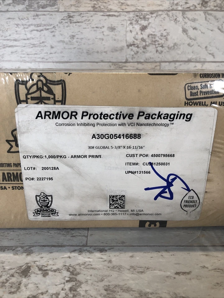 Armor Protective Packaging VCI Corrosion Inhibitor 16.5’’x 5.5’’ 1000 Sheets NEW - Image 2 of 2