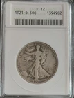 1921 D Walking Liberty Half Dollar KEY DATE 50c FINE in Old ANACS F12 MINI SLAB