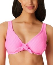  64 Jessica Simpson Womens Pretty Pique Tie-Front Bikini Top Pink Size SD