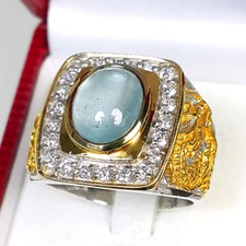 Birthday Dragon Ring Mans Natural Aquamarine Ring 3.95 ct. Sterling Silver 925