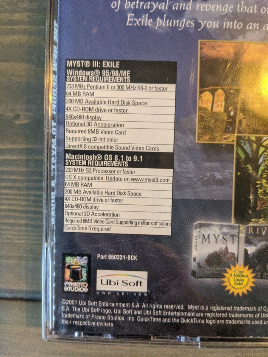 Jeux PC Myst 2 : Riven Et Myst 3 : Exile – Version Française – Bon état