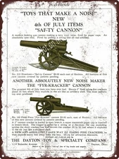 1928 Dayton Toy Co 4th of July Cannon Caps Noise Maker Metal Sign 9x12" A284