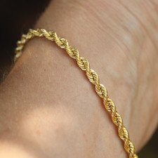 9ct Solid Yellow Gold Rope Chain Bracelet 7.5" 19cm Vintage cleaned & polished