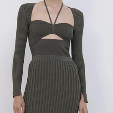 NEW Jonathan Simkhai Green Alexia Ribbed Sweetheart Cutout Halter Top Med Corset