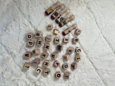 Wooden ABC Blocks w/ Stampers Kids Learning Toy Alphabet Montessori Set