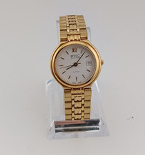 BWC Swiss Damen Quarz Armbanduhr Datum Vergoldet Edelstahl 26,5mm Vintage