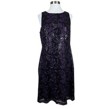 Ralph Lauren Women's Cocktail Dress Size 10 Purple Sequined Sleeveless Sheath