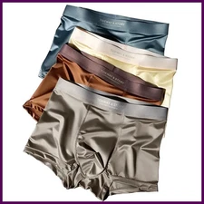 4PCS Men's Ice Silk Underwear Breathable Boxer Shorts Seamless Satin Soft Briefs