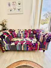 Multicolour Patchwork Velvet Bohemian 2-Seater Sofa 145 x 80 x 42cm