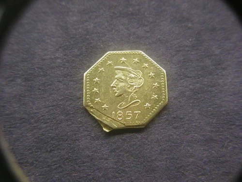 1857 Octagonal Liberty Head California Gold 1/2 Token/Coin: with bear on back