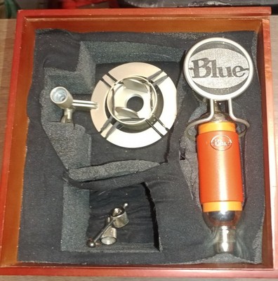 Blue Spark Studio Condenser Microphone XLR Cardioid Orange w Shockmount Wood Box