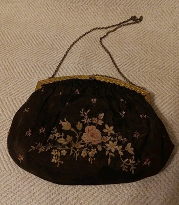 Antique 1920s French Point de Beauvais Embroidered Evening Bag Purse